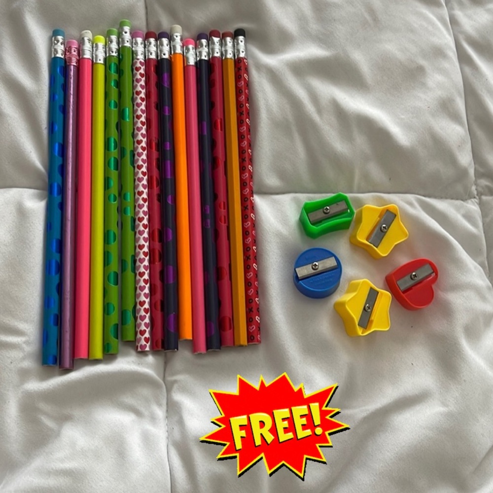 Free!!! 15 pencils and 5 sharpeners Bundle to get it for free